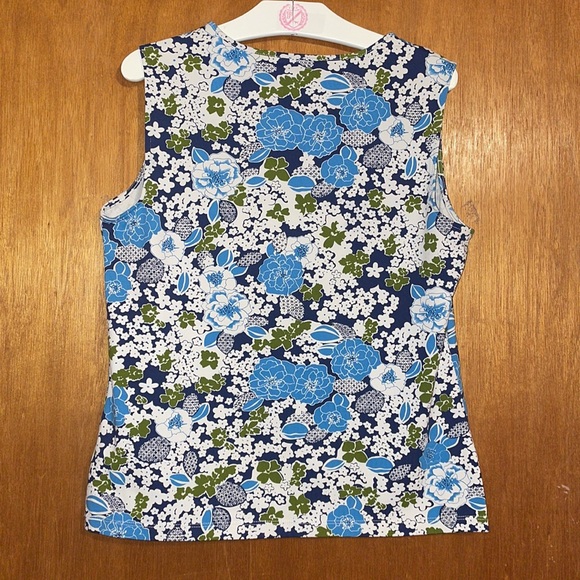 •CROFT & BARROW•BLUE&GREEN FLORAL TANK TOP SCOOPNECK STRETCH BLOUSE SIZE MEDIUM - Picture 3 of 7